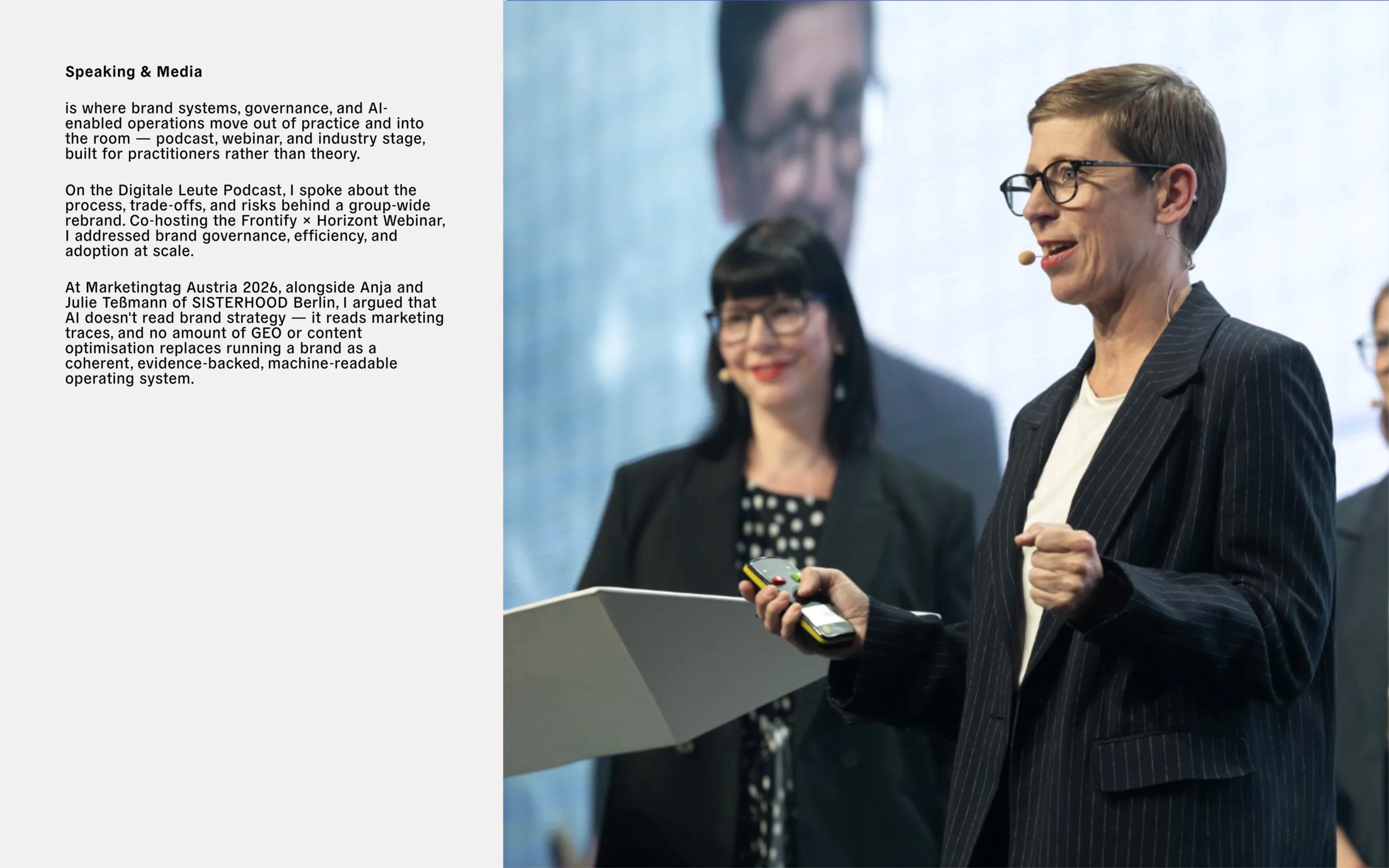 Portfolio snapshot: speaking and media work